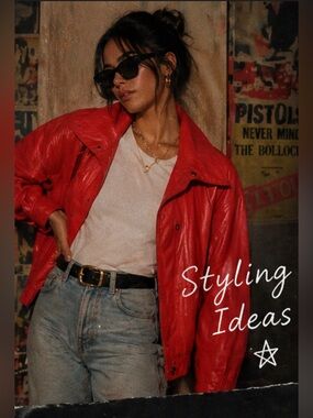 Vintage 80s Micheal Jackson style Red Leather Jacket M L